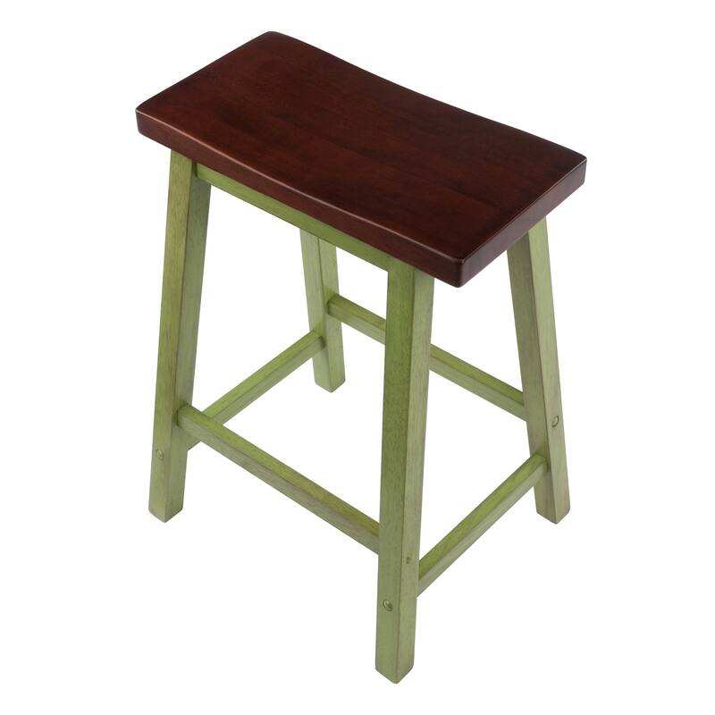 Satori Saddle Seat 24" Counter Stool, Rustic Green and Walnut - N/A