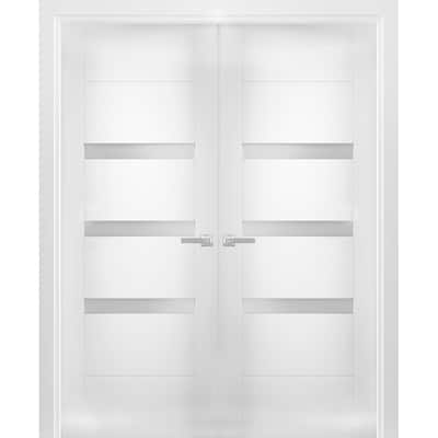 Solid French Double Doors Opaque Glass / Sete 6900 White Silk / Wood ...