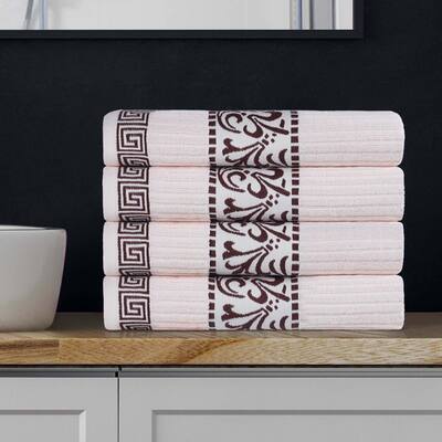 Superior Athens Cotton Floral Border Greek Key Bath Towel Set of 4