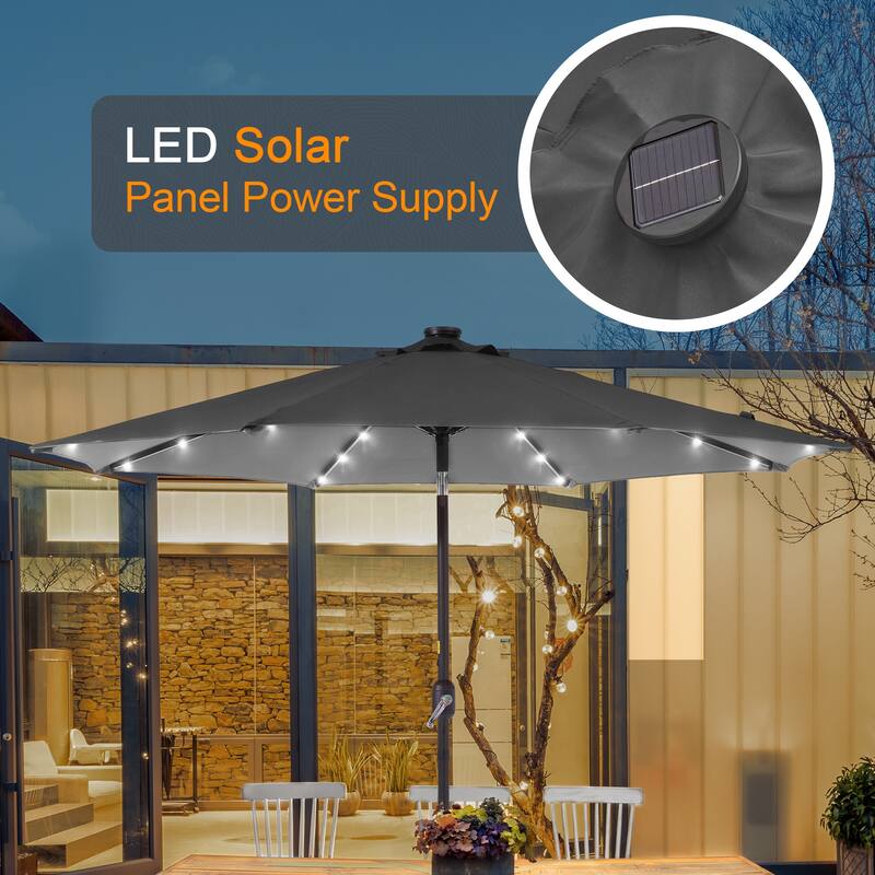 LIVOOSUN 9Ft Patio LED Market Umbrella Outdoor Table Steel Umbrella