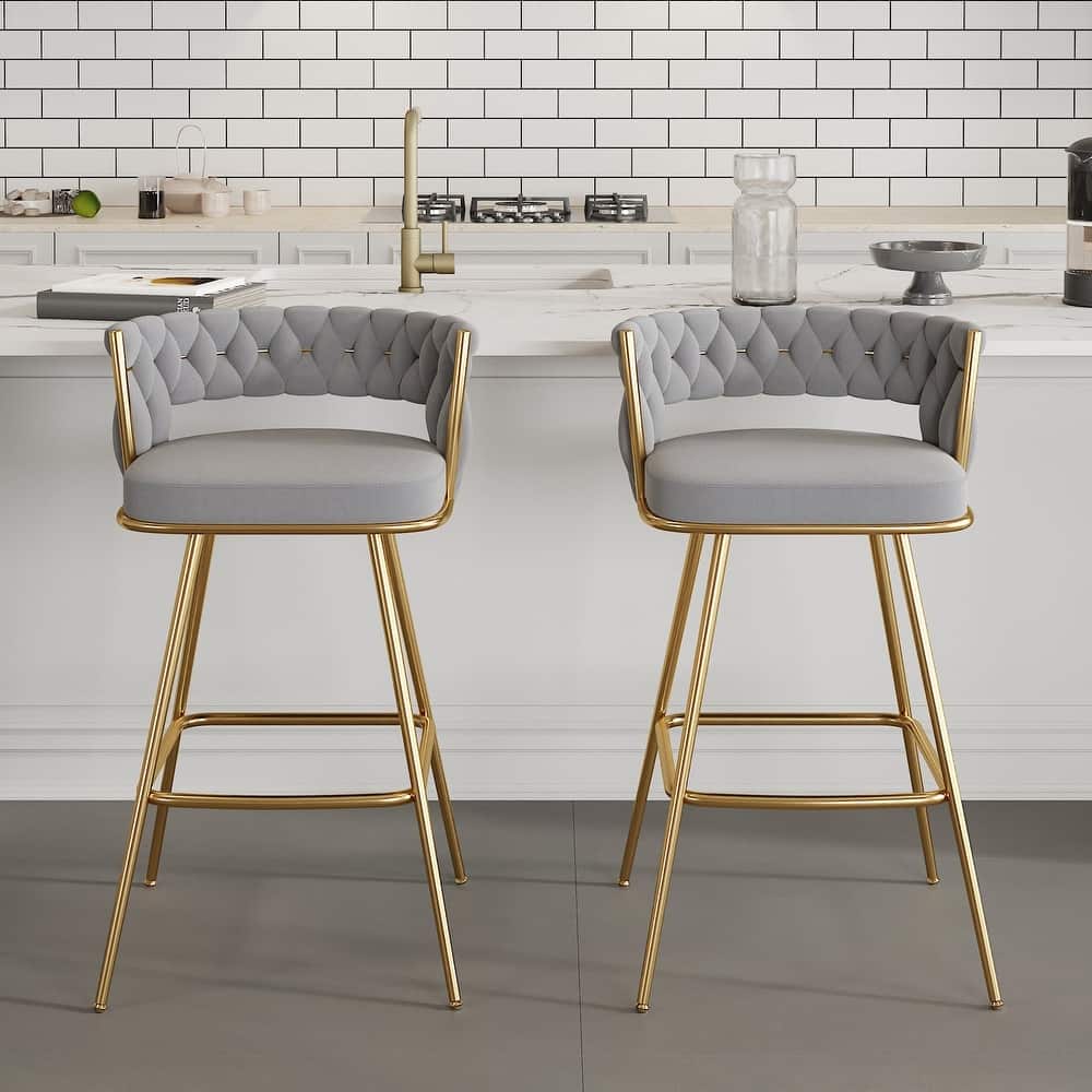 Javlergo Set of 2/4/6 Counter Height Bar Stools 26.77" Upholstered Woven Back Bar Chairs with Armrests and Footrest