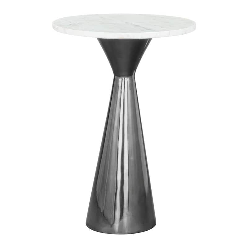 HomeRoots 23" White And Black Marble And Steel Round Pedestal End Table - 15' X '22.5' X '15