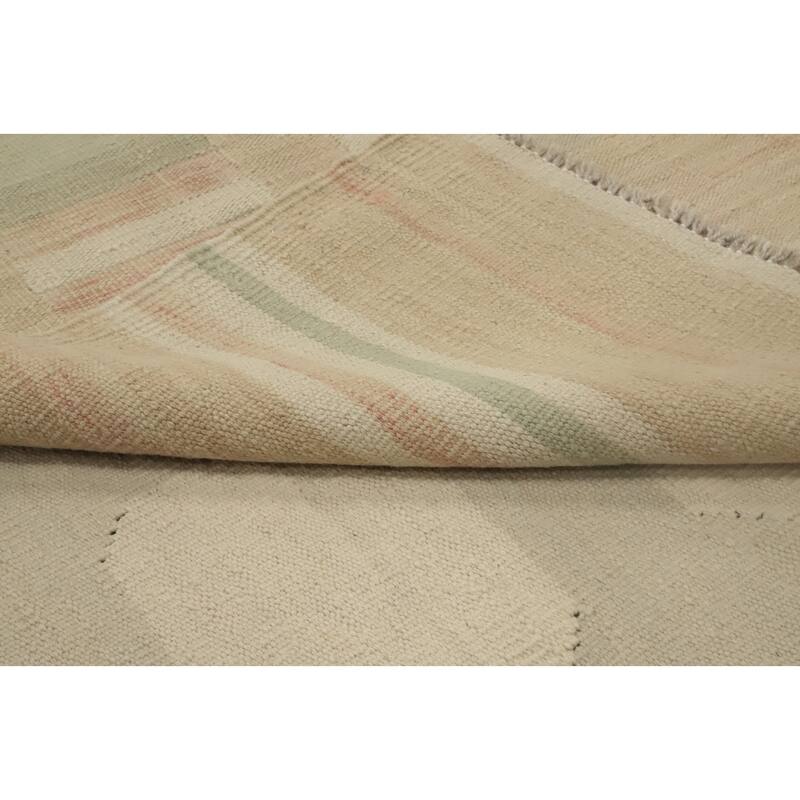 Hand Woven Oriental 100% Wool Carpet Southwestern Tribal Beige & Ivories Kilim Area Rug - 12' 2'' X 8' 10''