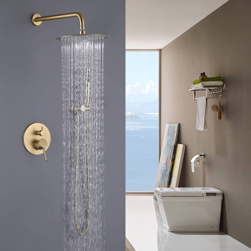Wall Mount Shower Faucet With Hand Shower Complete Shower System Set Modern 10 Inch Shower Head Set With Rough-in-Valve
