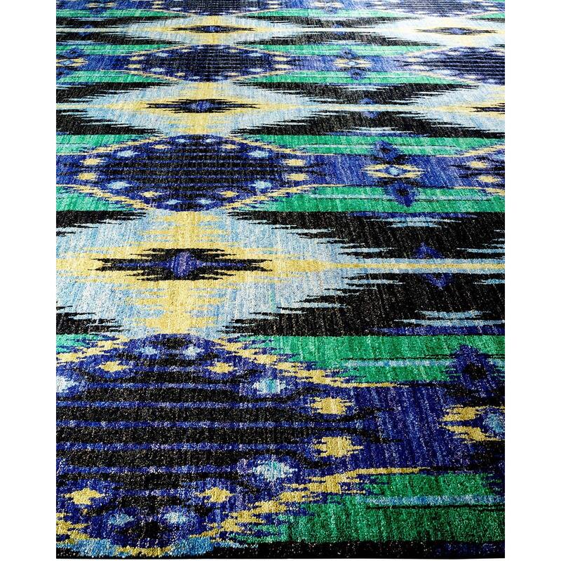 Overton Handknotted Wool Vintage Inspired Contemporary Modern Black Square Area Rug - 12' 5" x 11' 10"