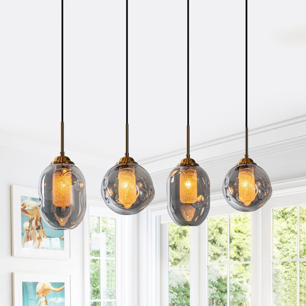 38.6" 4-Light Smoked Glass Linear LED Pendant Light for Kitchen Island