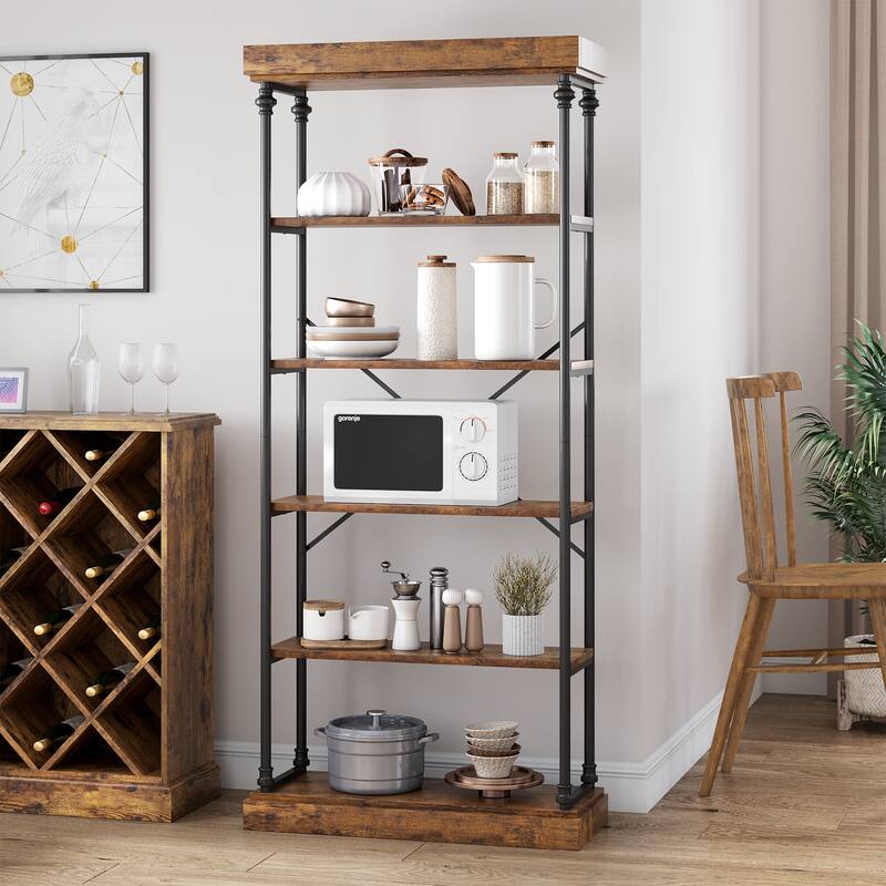 Bookshelf Industrial Bookcase 6 Tier Wood Storage