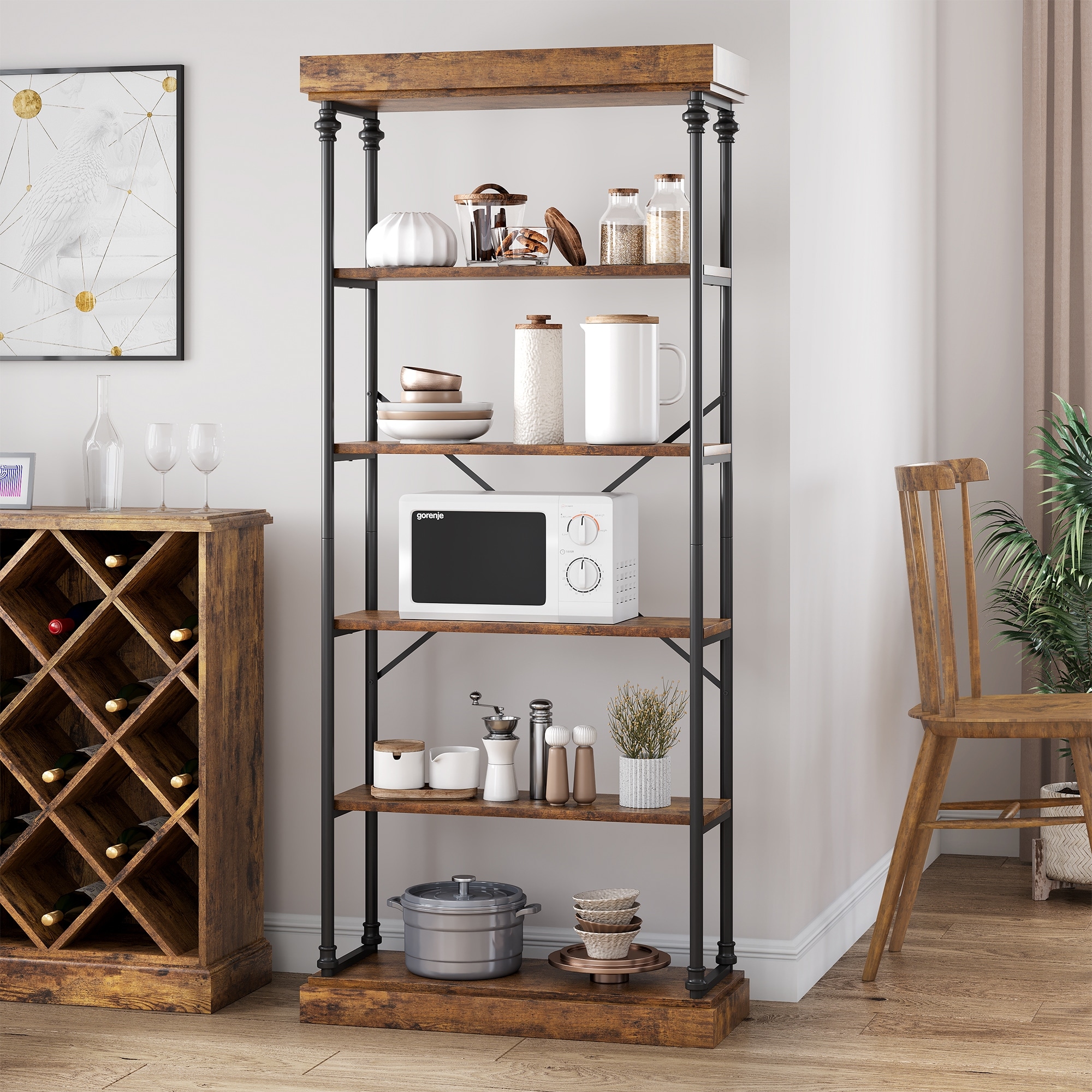 Wood & Metal Industrial Bookcase – 6-Tier Tall Open Shelf, Freestanding Storage Unit for Office, Living Room, Bedroom