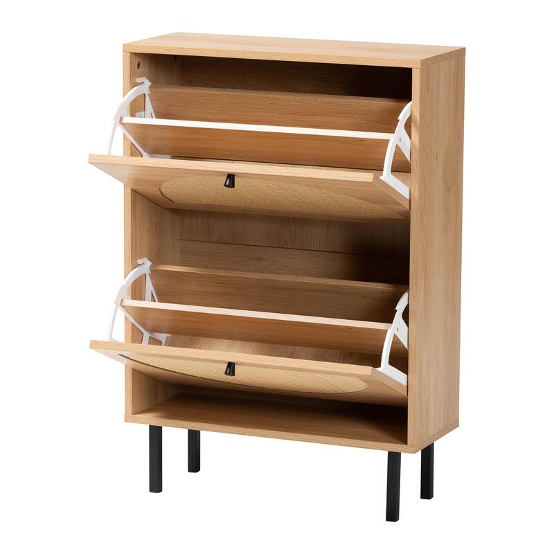 Remus Wood Shoe Cabinet - 12-Pair Shoe Storage Organizer with 2 Flip Doors, Boho-Chic Compact Hallway or Entryway Furniture