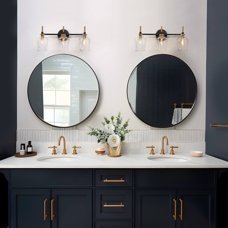 Modern 3-Light Black Gold Bathroom Vanity Light Linear Glass Wall Sconces