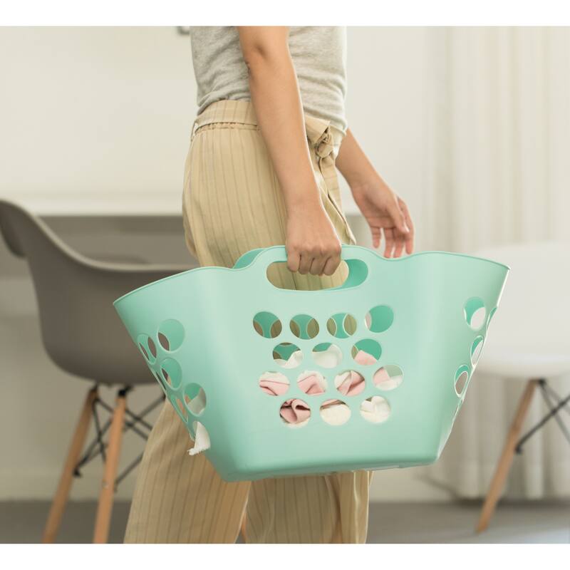 Flexible Plastic Laundry Basket - Square Storage Hamper with Side Handles for Easy Carrying - 28 Litter
