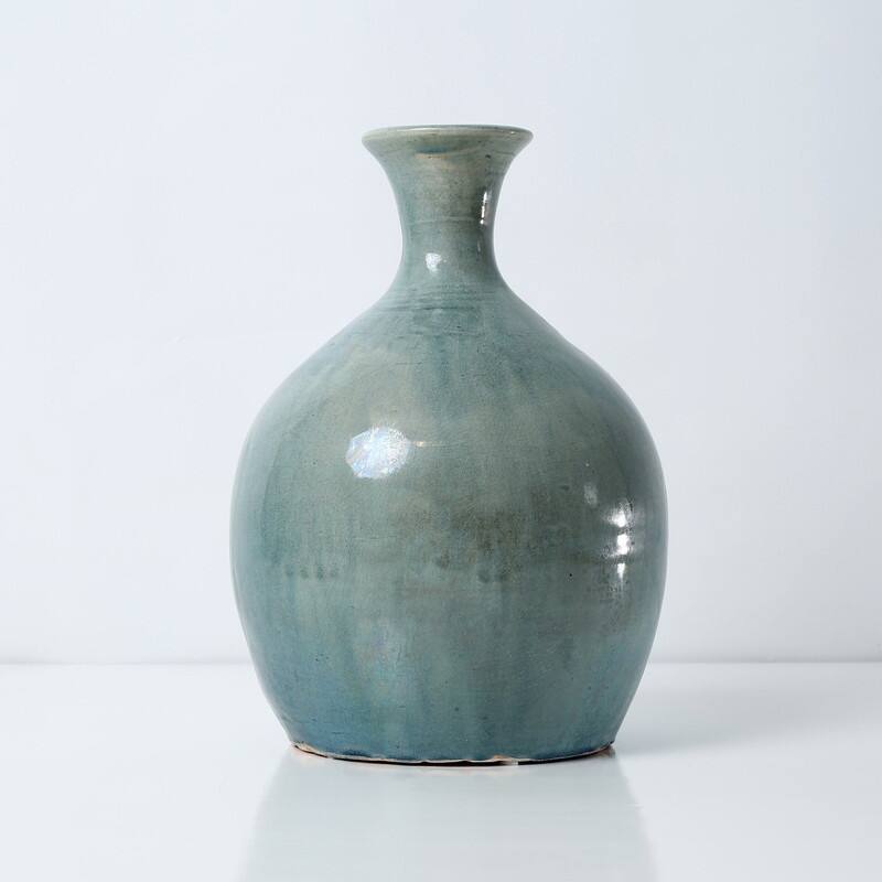 Approx. 10" H Vintage Style Blue-Green Vase (3" Opening)