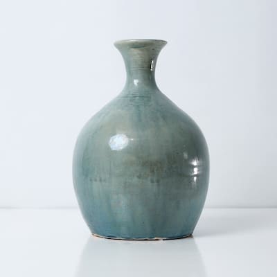 Approx. 10" H Vintage Style Blue-Green Vase (3" Opening)