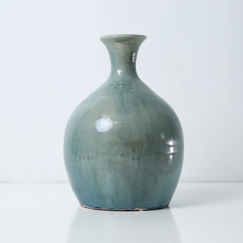 Approx. 10" H Vintage Style Blue-Green Vase (3" Opening)