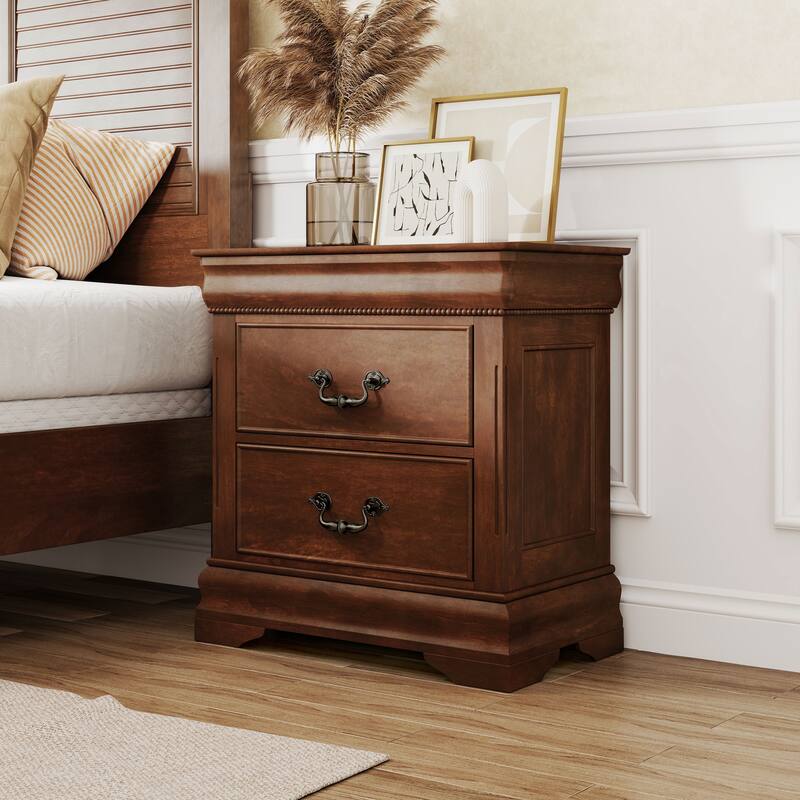 Diva Traditional Cherry Solid Wood 2-Drawer Nightstand by Furniture of America