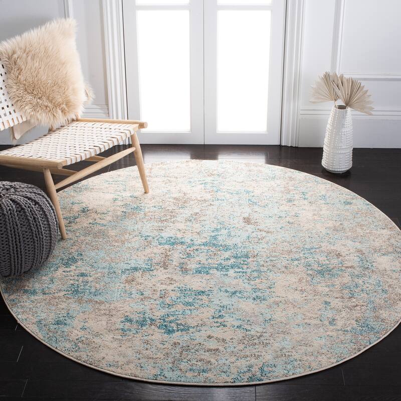 SAFAVIEH Madison Katrein Modern Abstract Rug - 5' x 5' Round - Ivory/Teal