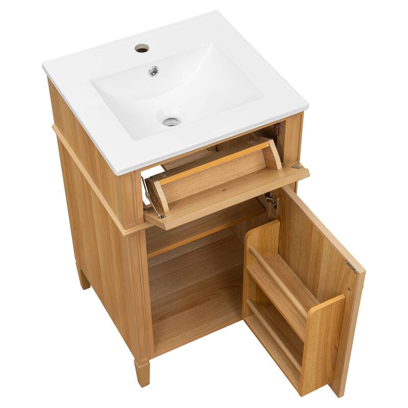 Roomfitters 20" Bathroom Vanity with Sink, Solid Pinewood Frame & Legs, Tilt-Out Drawer, Soft-Close Door with Racks