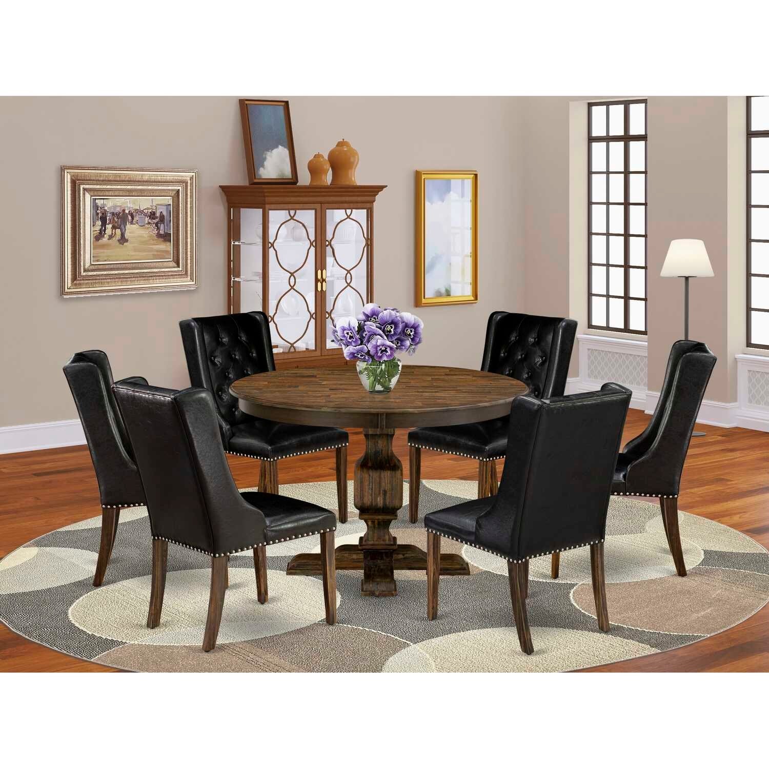 HomeStock 3-Piece Distressed Jacobean Finish Solid Wood Top Dining Table with 2 Chairs
