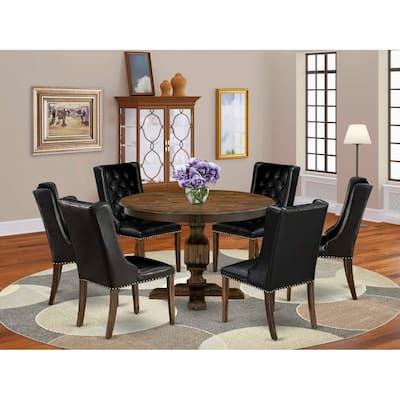 HomeStock 3-Piece Distressed Jacobean Finish Solid Wood Top Dining Table with 2 Chairs
