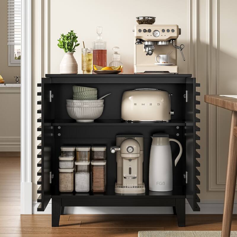 Fluted Sideboard Buffet Cabinet with Adjustable Shelves