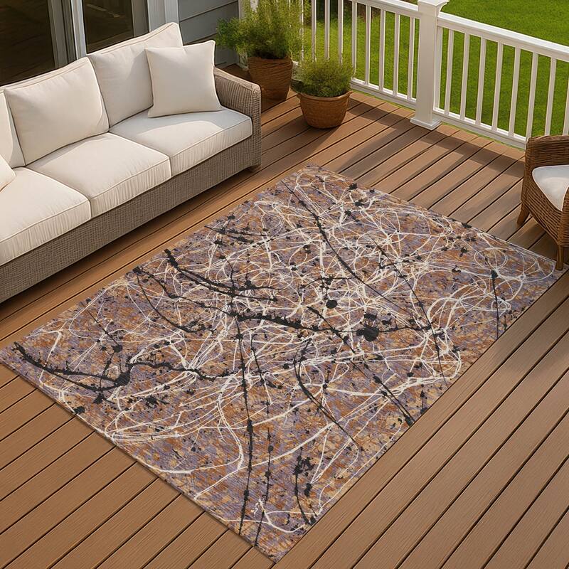 Machine Washable Indoor/ Outdoor Modern Splatter Chantille Rug - Paprika - 3' x 5'
