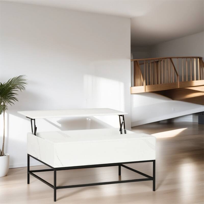 Modern Adjustable Height Coffee Table with Storage - White