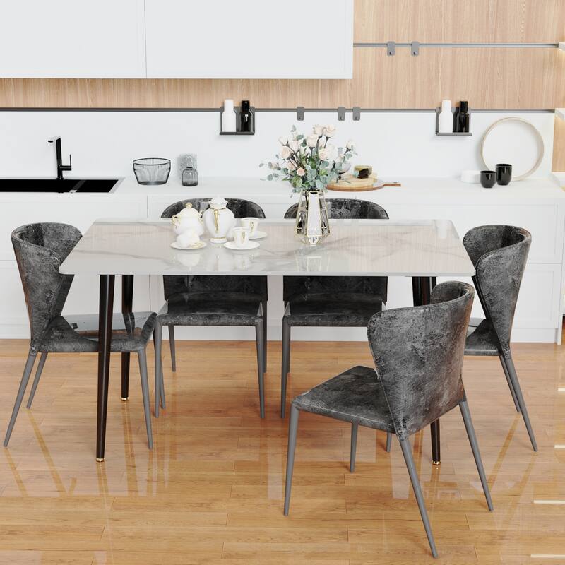 UNHO Modern Dining Table with Slate Stone Top and Metal Legs Rectangle - 47.2x27.5x30 inch