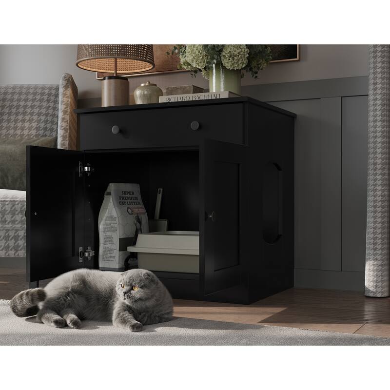 Palace Imports 100% Solid Wood Ziva 2-Door Cat Litter Box Enclosure with 2-Drawers