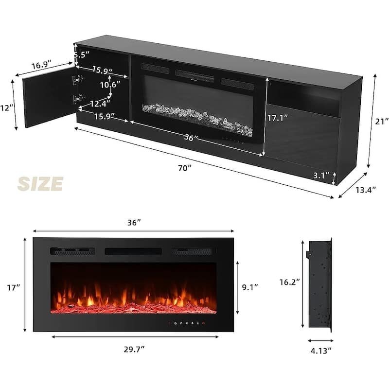 36'' Electric Fireplace TV Stand, Entertainment Center & TV Console for TVs up to 80'', Modern Fireplace Heater for Living Room