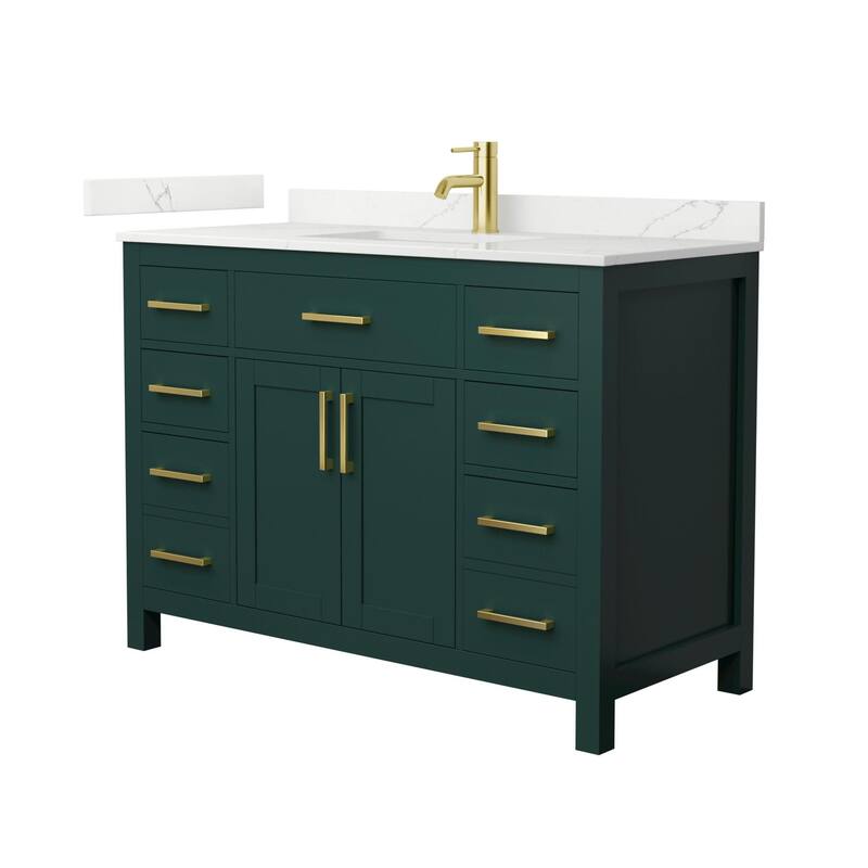 Wyndham Collection WCG2424-48S-QTZ-UNSMXX Beckett 48" Free Standing - Green / Giotto Quartz Top / Brushed Gold Hardware