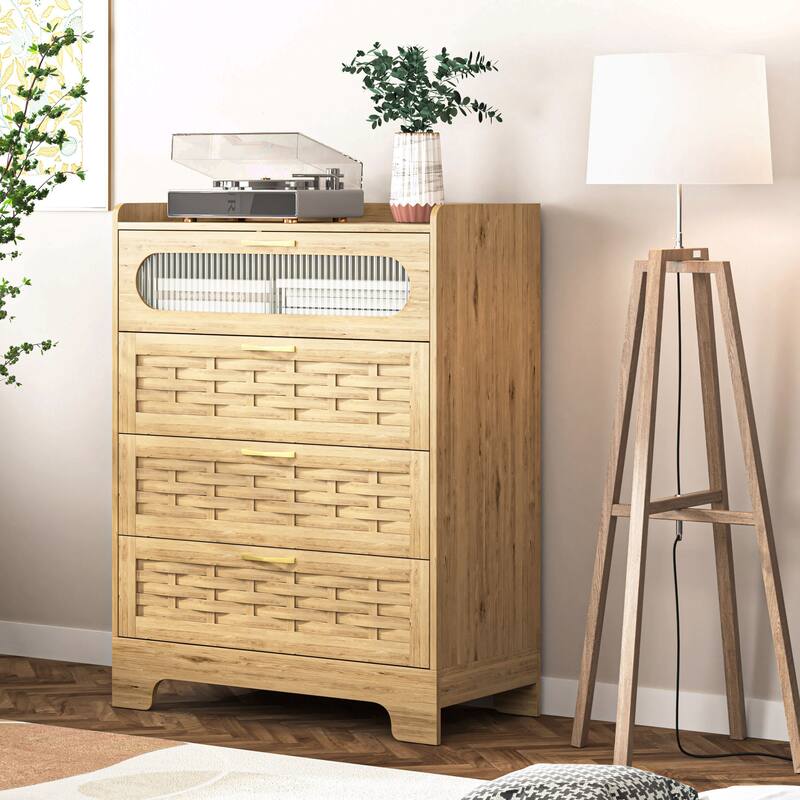 Large Double Dresser with Wide 4 Drawers - Wood - 4-drawer