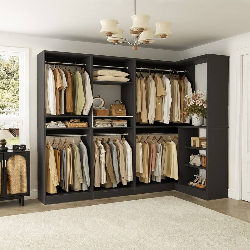 Cimly Set of 3 Freestanding Closet System with Hanging Rods, Corner Closet Organizer with Adjustable Storage Shelves - Black