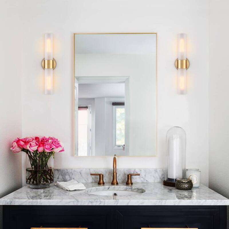 Skyros Modern Bathroom Sconces Cylinder Frosted Glass, 2-Bulbs
