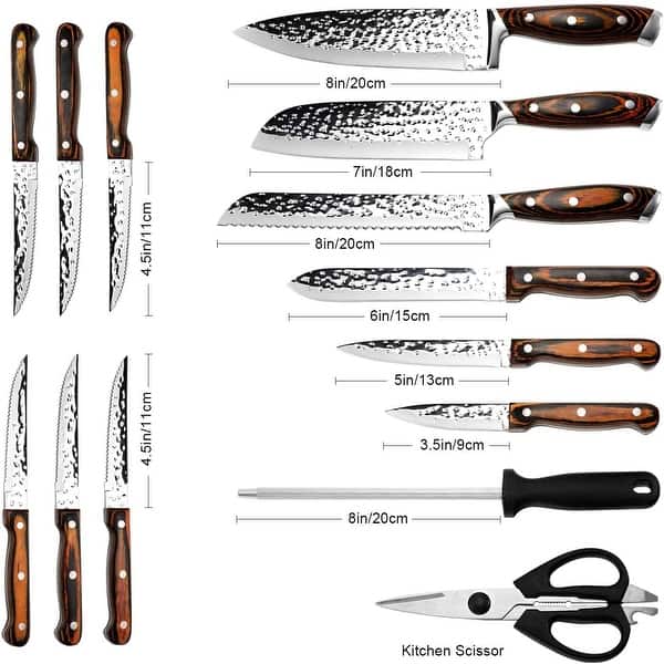 Knife Set 15-Piece Kitchen Knife Set with Sharpener Wooden Block and  Serrated Steak Knives,Emojoy Germany High Carbon Stainless Steel Knife  Block