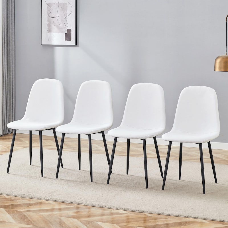 Minimalist Dining Chair Set of 4, Linen Fabric Kitchen Chair with Metal Legs Modern Armless Side Chair for Office - White+Black Legs