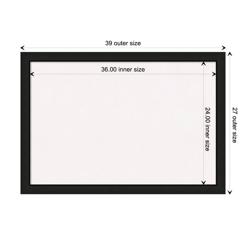 Midnight Black Narrow Wood Framed White Corkboard Bulletin Board - Board Size 36x24