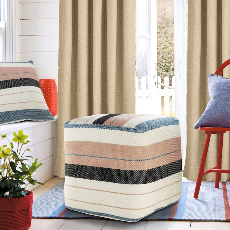 20" Multicolored Striped Square Pouf Ottoman