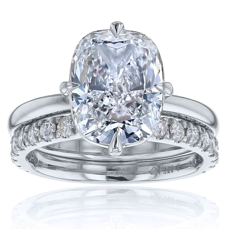 Kobelli 3.40 Carats Diamond 14k Solid Gold Elongated Cushion Starlight 2pc Bridal Rings Set (EF/VS, Certified) - White - 10