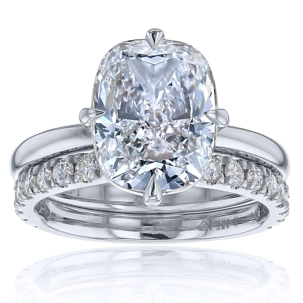 Kobelli 3.40 Carats Diamond 14k Solid Gold Elongated Cushion Starlight 2pc Bridal Rings Set (EF/VS, Certified)