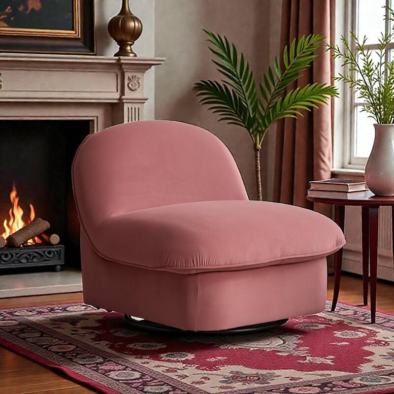 Swivel Accent Chair with 360 Degree Metal Base, Velvet Upholstered Pumpkin Chair for Living Room Bedroom
