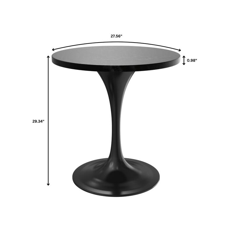 LeisureMod Verve 27" Round Dining Table with MDF Wood TableTop and Black Steel Base for Kitchen & Dining Room - 27.56"