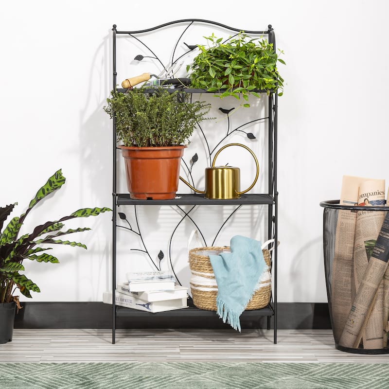 Glitzhome Multifunctional 3 or 4-Tiers Metal Plant Shelving Planter Stands Flower Pot Shelf One-step Fordable Design