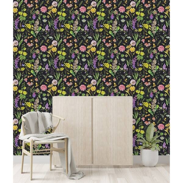 Dark Wallpaper with Wildflowers Peel and Stick and Prepasted - Bed Bath ...