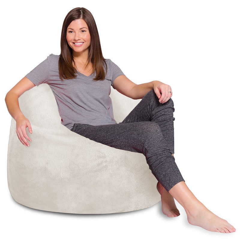Kids Bean Bag Chair, Big Comfy Chair - Machine Washable Cover - 48 Inch Extra Large - Soft Faux Rabbit Fur - Cream