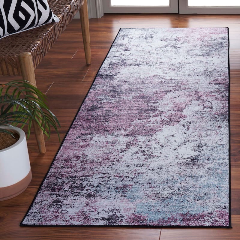 SAFAVIEH Tacoma Godi Mid-Century Modern Rug - 2'6" x 6' Runner - Plum/Black