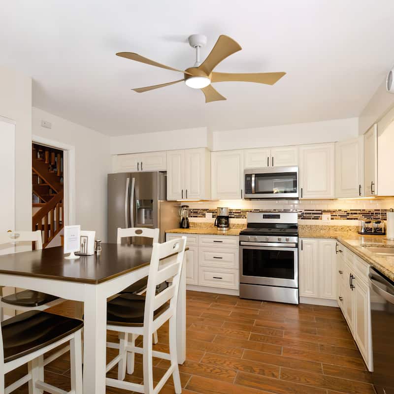 6-Speed Remote Control Wood Ceiling Fan with Dimmable LED Light & Time Function, Reversible DC Motor