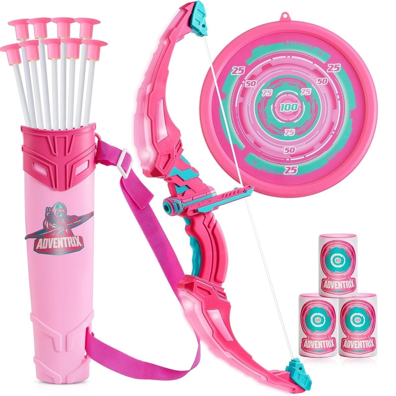 LED Light Up Archery Toy Set with 9 Suction Cup Arrows, Pink