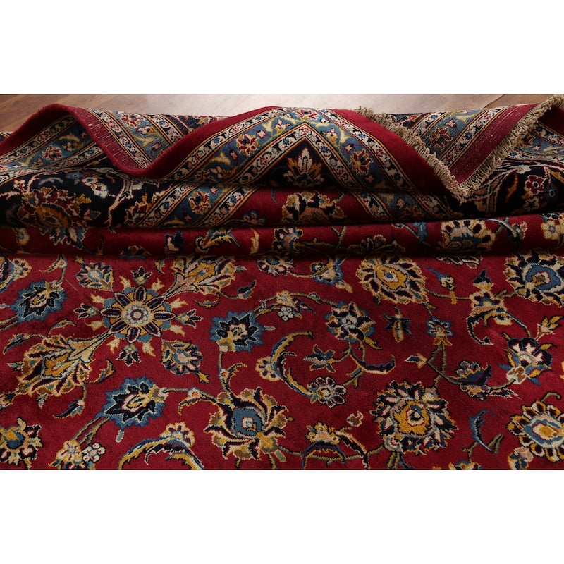 Vegetable Dye Red Kashan Persian Vintage Rug Hand-Knotted Wool Carpet - 9'8"x 12'3"