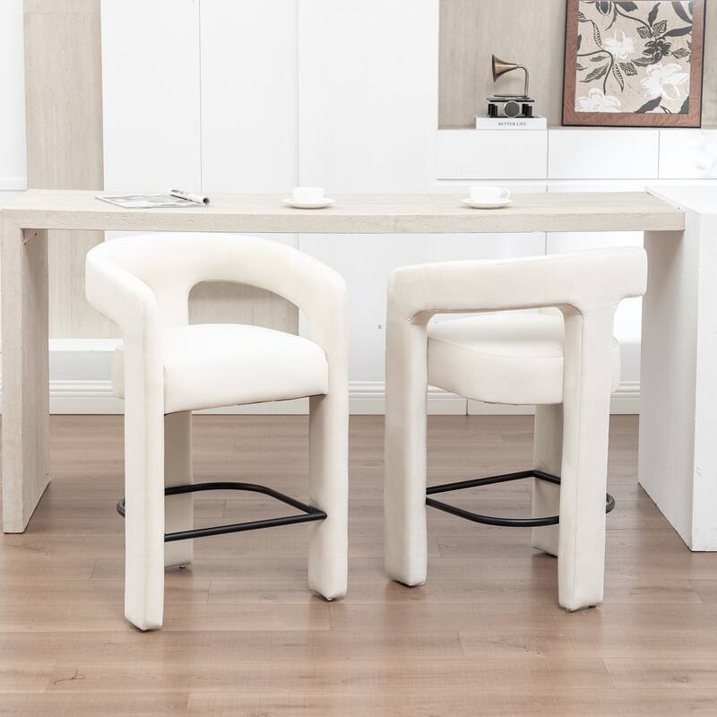 SEYNAR Modern Velvet 34.6''H Fixed Height Open-Back Bar Stool with Metal Footrest Set of 2