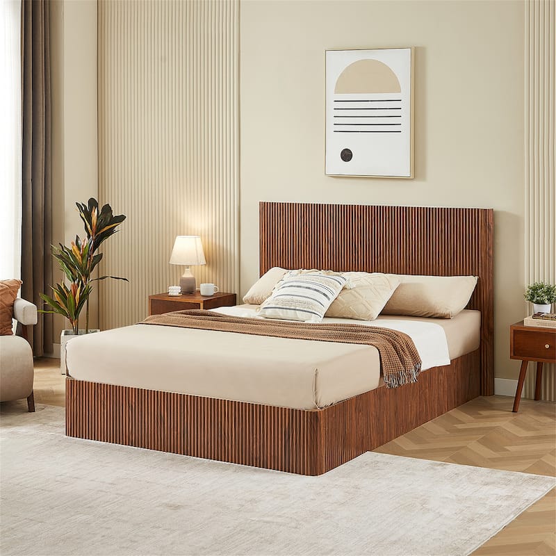 Queen Size Lift Up Storage Bed Frame,No Box Spring Needed - Walnut